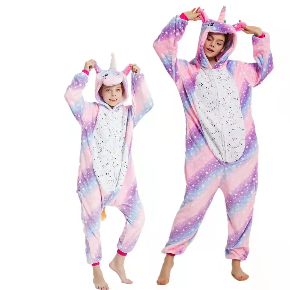 Animal Onesies Kigurumi Unicorn Jumpsuit Pajamas Set Women Winter Overall Flannel Cartoon Cosplay Sleepwear Kids Pijama Homewear