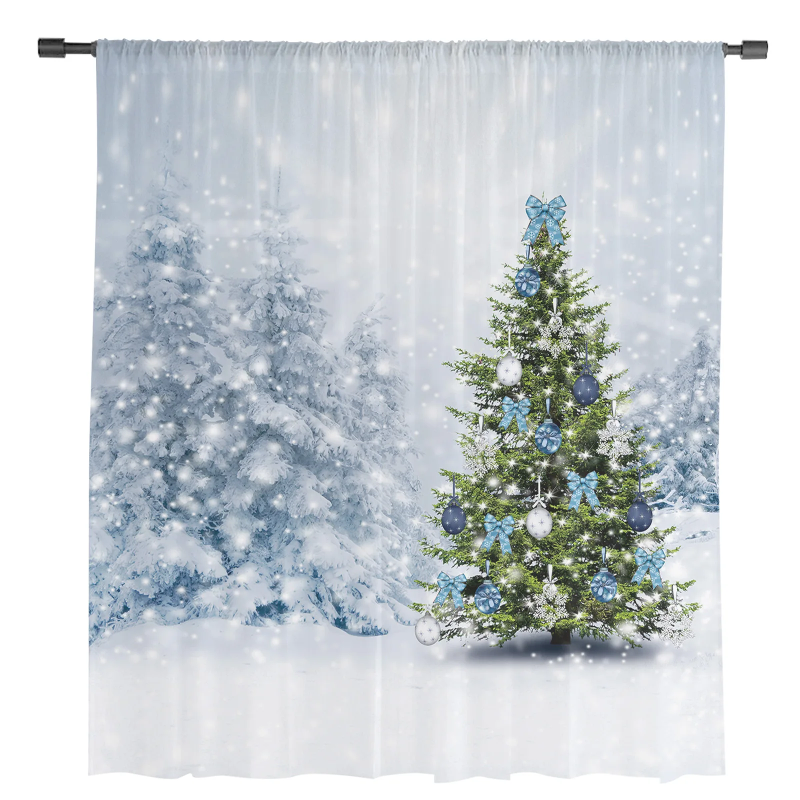 Christmas Snow Scene Christmas Tree Sheer Curtains Christmas Decorations for Home Window Tulle Curtains For Living Room Bedroom