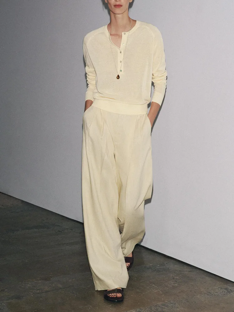 เสื้อถักไหมพรมผู้หญิงใหม่ ฤดูใบไม้ร่วง 2025 คอกลม แขนยาว ทรงเรียบง่าย อเนกประสงค์ คุณภาพพรีเมียม แฟชั่นทันสมัย