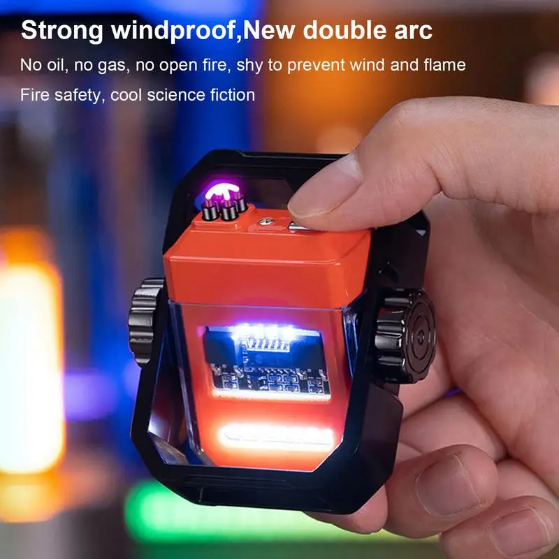 Electric Pulse Double Arc Lighters Type-C Fast Charging Lighter Outdoor Windproof Lighters Mecha Spinning Gyro Creative Gift