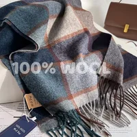 100% Bufanda de lana para mujer, manta de invierno de Cachemira de lujo, Pashmina informal con estampado a cuadros, Bufanda, Poncho de viaje, estolas Echarpe
