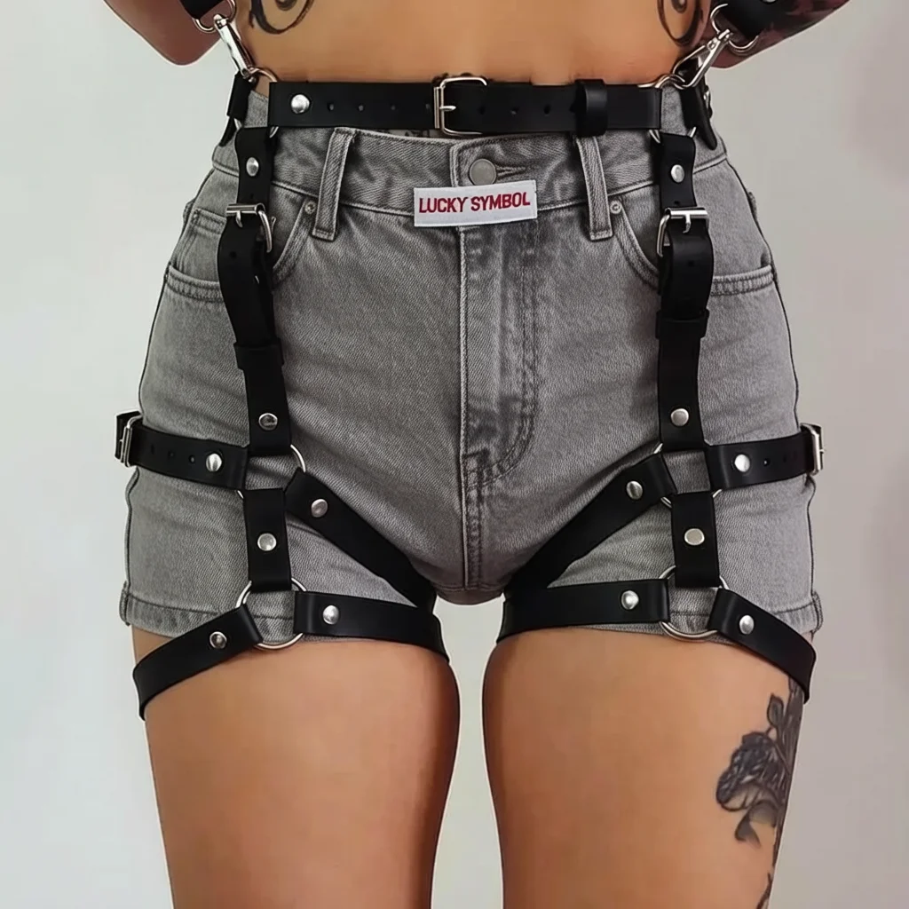 Fashionable Women's Pu Leather Leg Harness Body Harness Breast Punk Gothic Leg Garter Belts Gothic Waist Belt Clothing Accessor