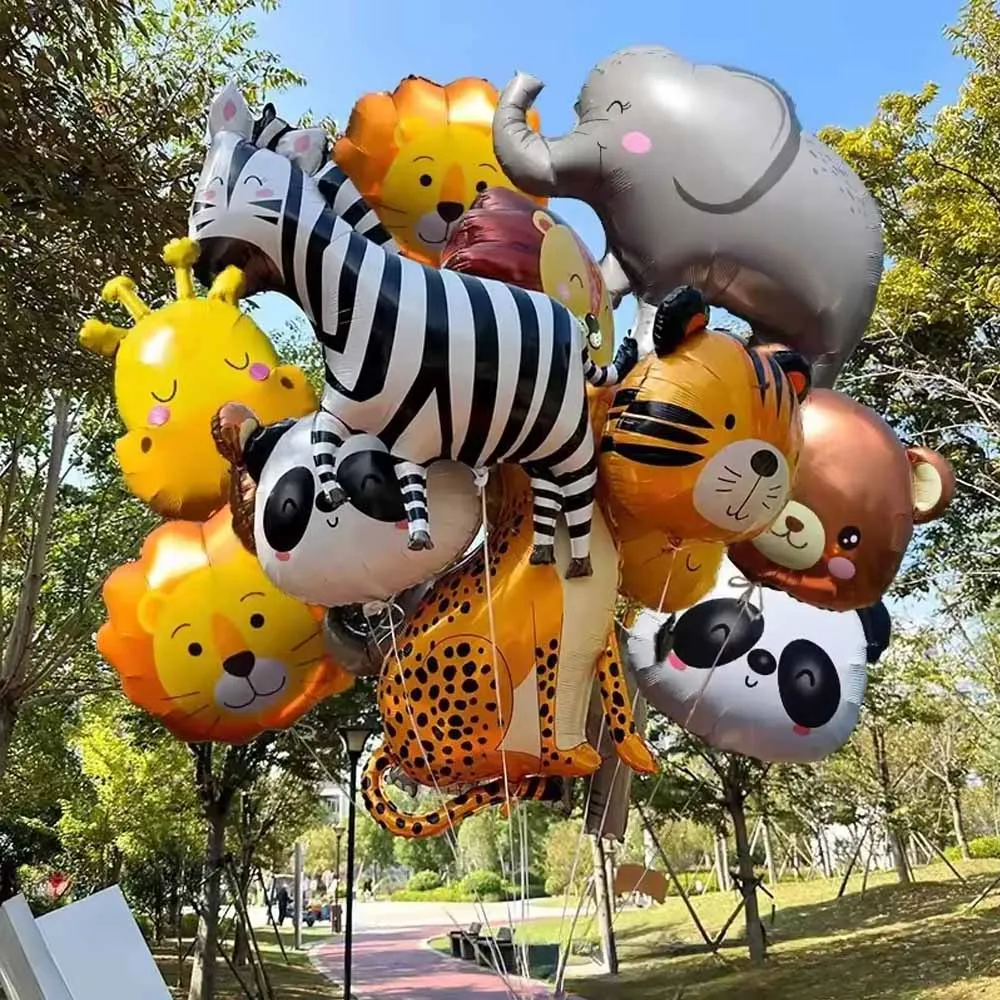 Cartoon Animal Foil Balloons Monkey Lion Zebra Tiger Elephant For Kids Birthday Jungle Safari Woodland Animal Party Decorations