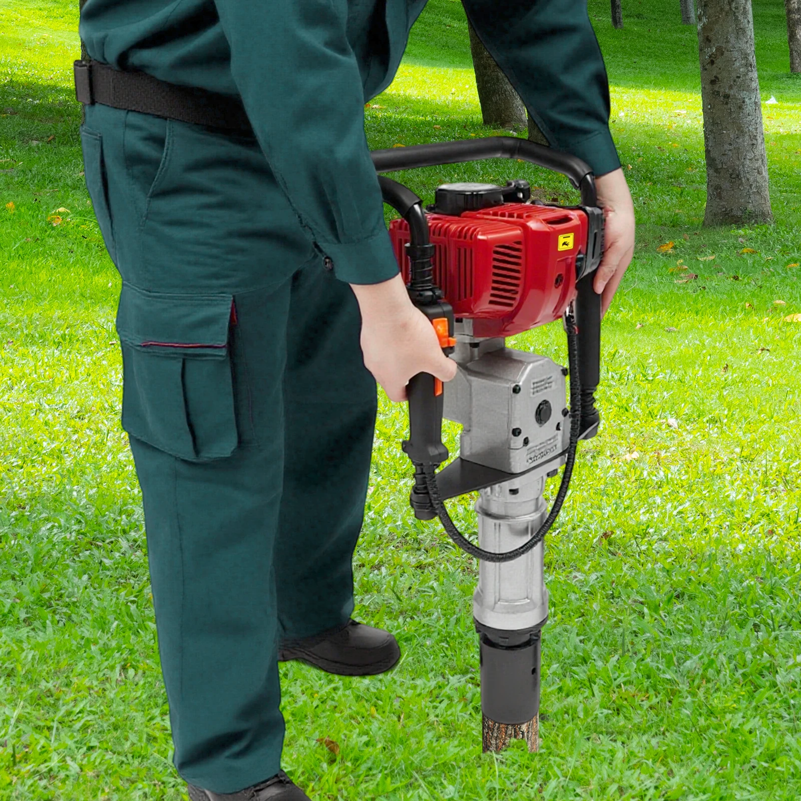 52cc Gasoline Post Driver 2.3HP,Fence Post Driver with 55-70mm Sleeve, for T-Post Y-Post Ground Rod