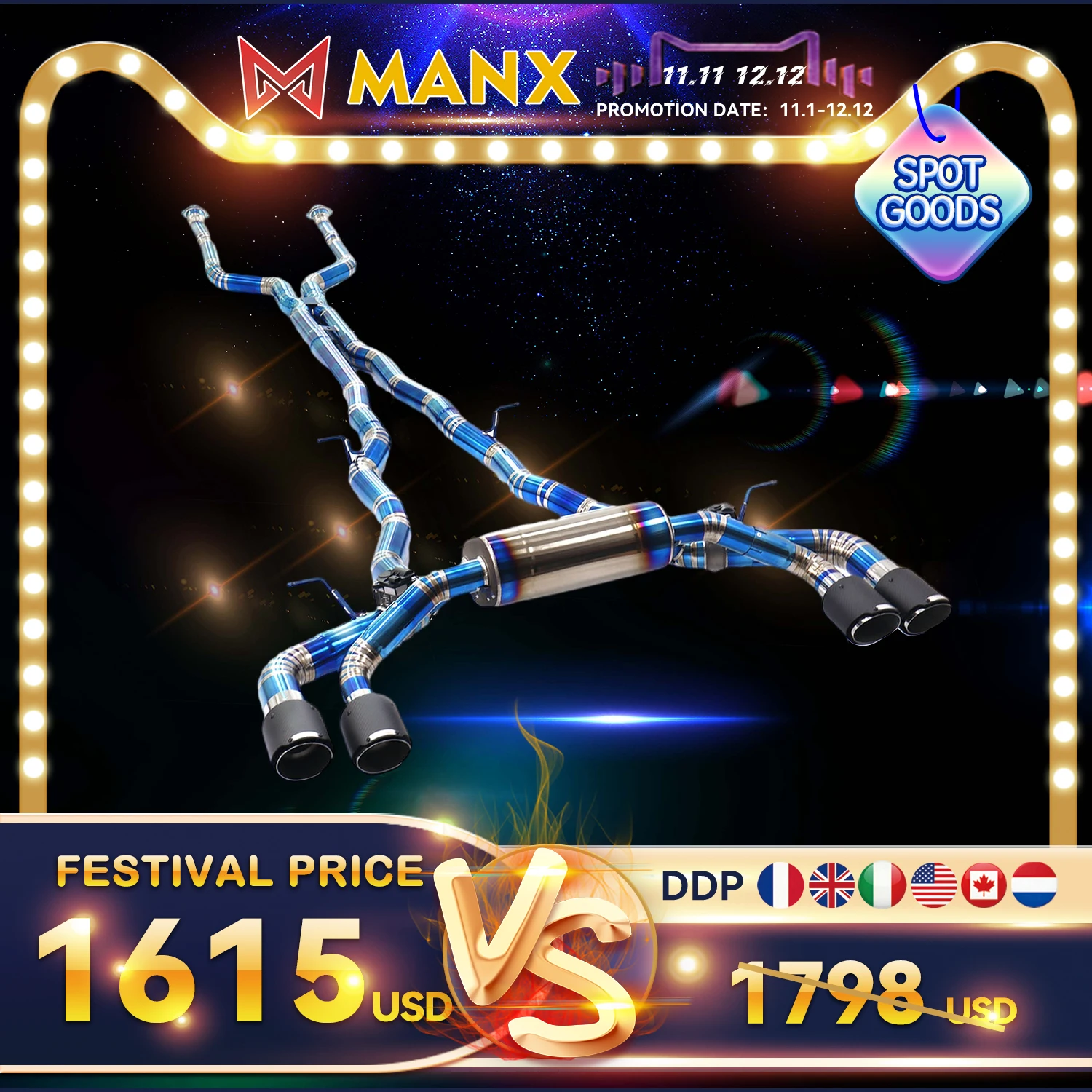 

11.11 MANX Catback Suitable For BMW M5 G90 G99 High Flow Performance Exhaust System Muffler With Electronic Valve