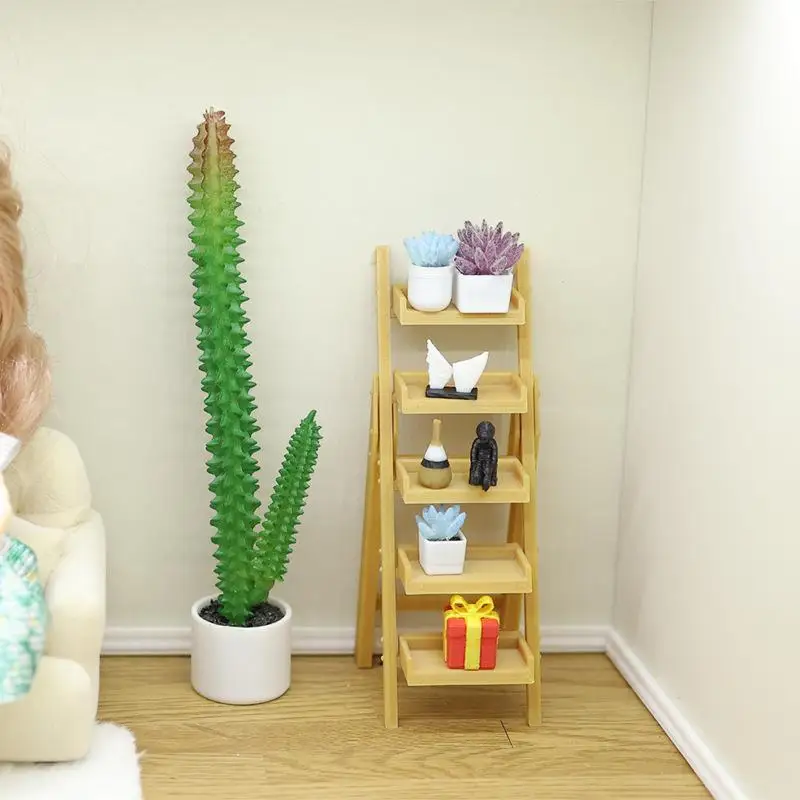 1Pcs DIY 1/12 Dollhouse Furniture Ornament Miniature Ladder Shelf Mini Tiered Shelf Toy Tiny Multi-layer Storage Rack Model view 4