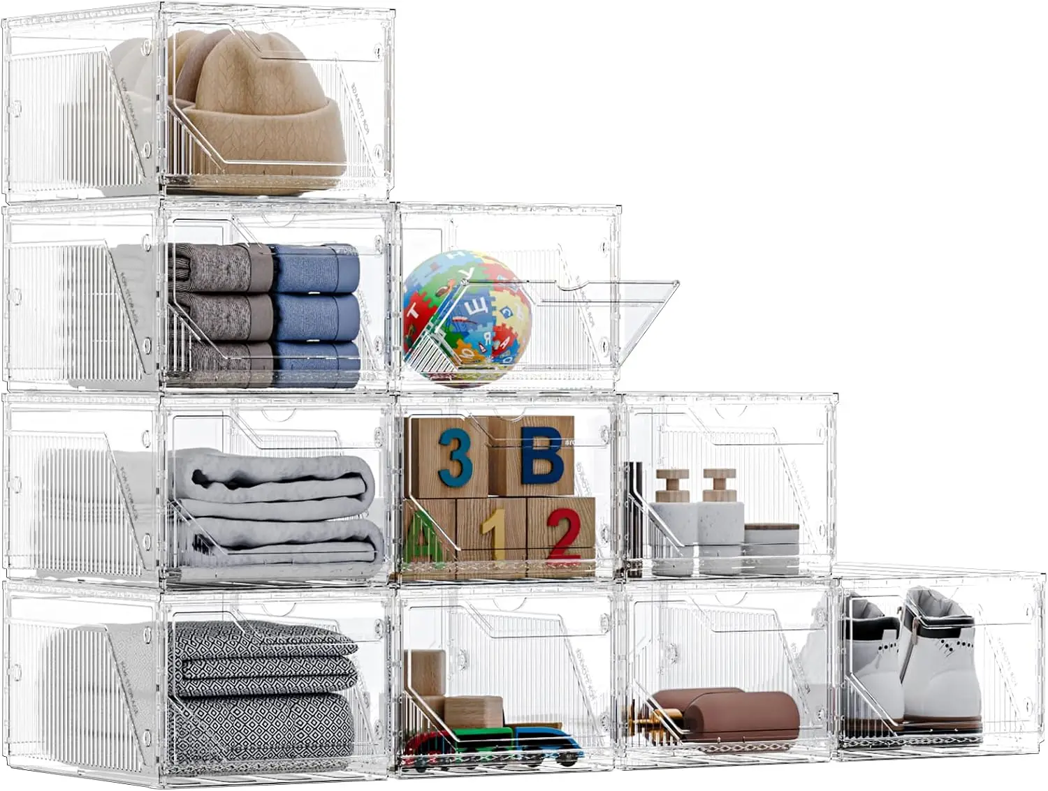 

Набор из 10 прозрачных магнитных коробок для хранения обуви, штабелируемые органайзеры для шкафа и под кроватью