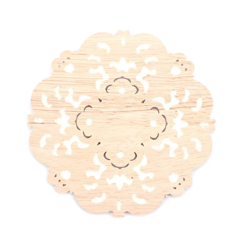 2Pcs Rubber Wood Carved Long Applique Unpainted Flower Walls Cabinets Door Decor Wood Color