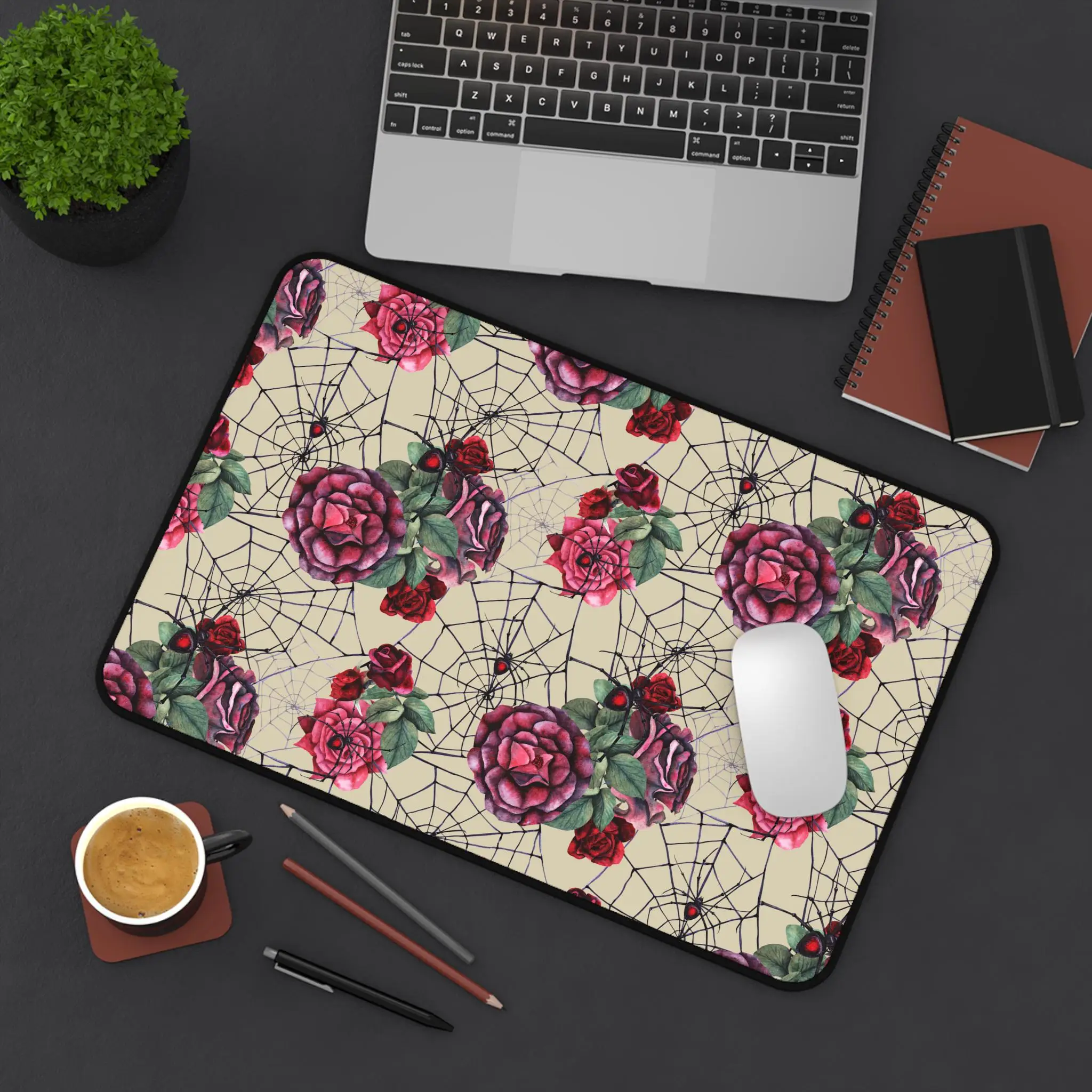 Floral Spiderweb Mouse pad,Floral Spiderweb Deskmat,Gothic Cottage Witchy Whimsigoth Magic Keyboard MouseMat Mousepad for Laptop