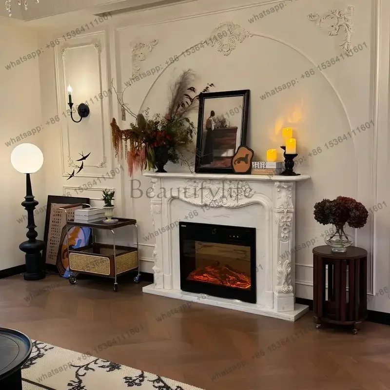 LJY White Classic Living Room Fireplace Cozy Rustic Narrow Corner Living Room Cabinets Saving China Mueble Salon Furniture For H