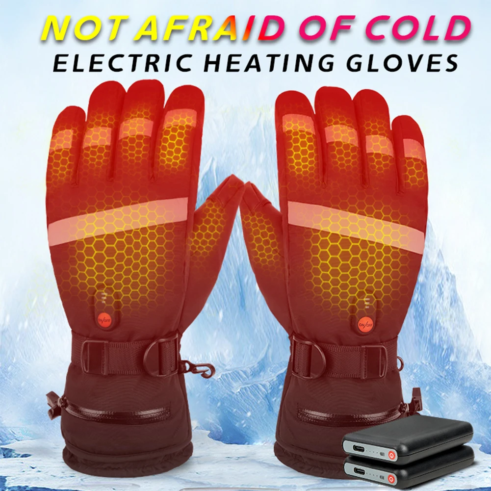 Waterproof Heated Rechargeable Gloves Electric Heated Gloves Winter Warm Skiing Snowboarding Hunting Fishing Gloves Heated