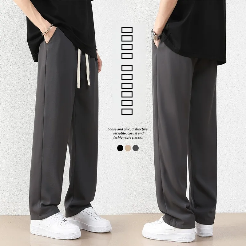 

Мужские летние тонкие повседневные брюки из ледяного шелка, свободного кроя, быстросохнущие, прямые, трикотажные, из полиэстера, молодежные, модные