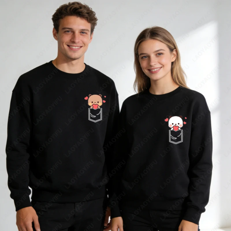 

Одинаковый свитшот для пары с медведем Bubu Dudu, подарок для нее, забавная милая одежда для влюбленных Kawaii, повседневный зимний пуловер для женщин и мужчин