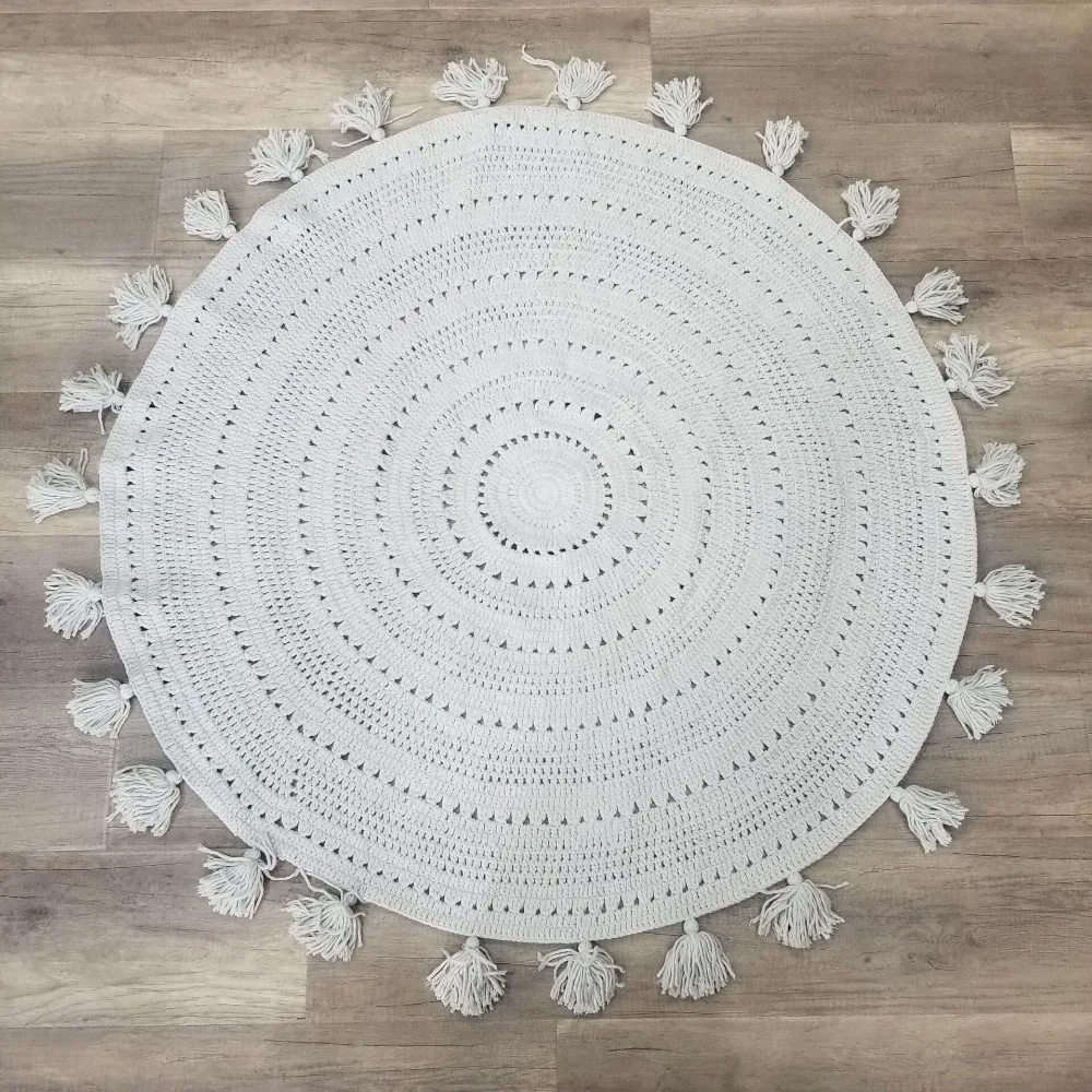 Hand Crocheted Cotton Vintage Style Handmade Crochet Area Rug Round