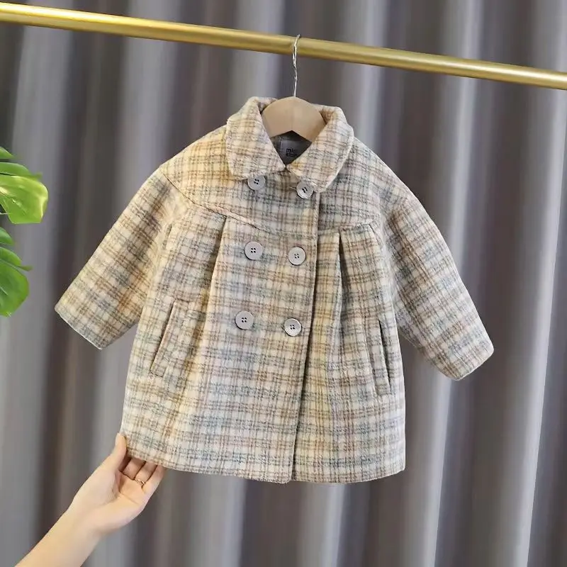 Kids Girls Autumn Winter New Middle And Small Children's Baby  Korean Edition Woolen Coat Thickened Children's Woolen Coat Trend