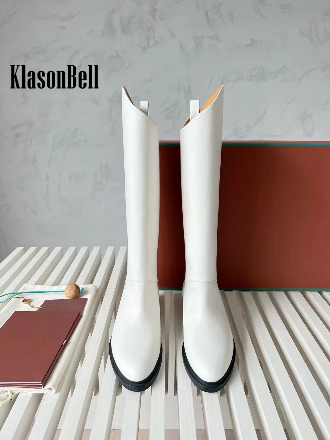 9.20 KlasonBell-Women Genuine Leather Over-the-Knee Boots Fashion All-matches Pointed Toe Diagonal Flat Sole Boots