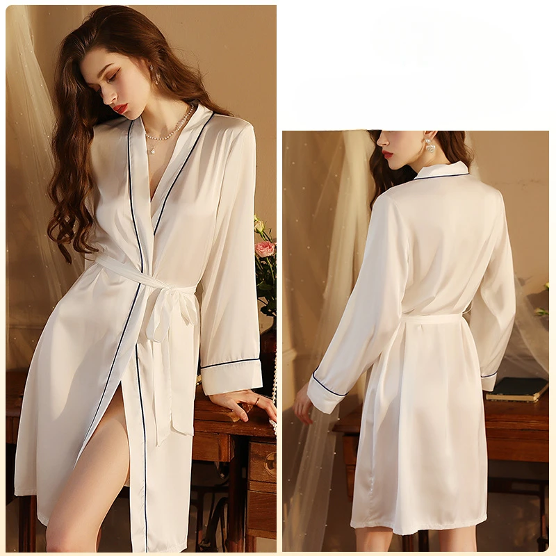 

Imitation Silk Gown Women Smooth Sleepwear Pajamas Sexy Bathrobe Cardigan Nightgown Home Wear Comfortable Nightwear Nightshirt