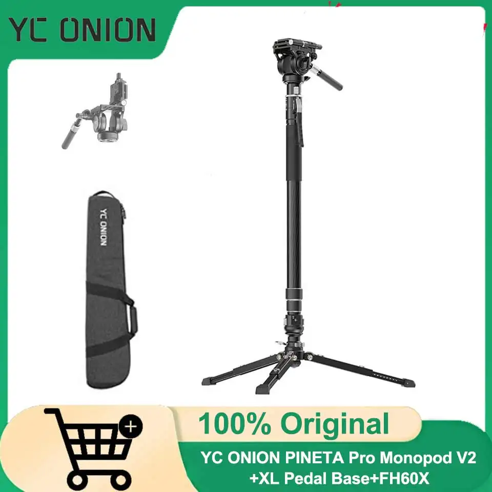 YC Onion Pineta Pro Carbon Fiber Monopod With XL Pedal Base FH60X Fluid Head Professional Video Camera Monopod For DSLR Camcorde