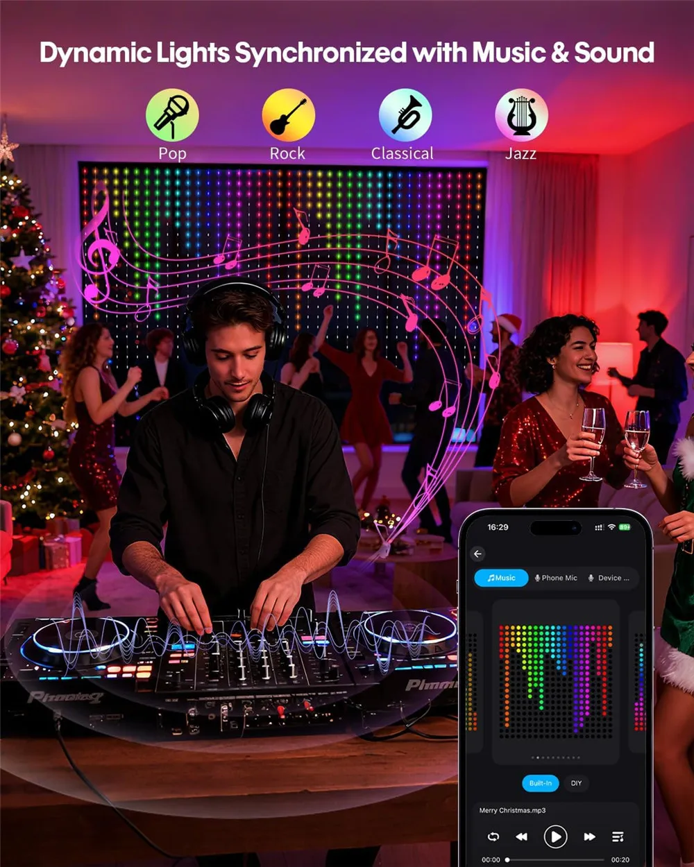 400-800 LED Smart Curtain Lights String Lights with App Remote Control Music Sync Christmas Curtain String Outdoor Fairy Lights