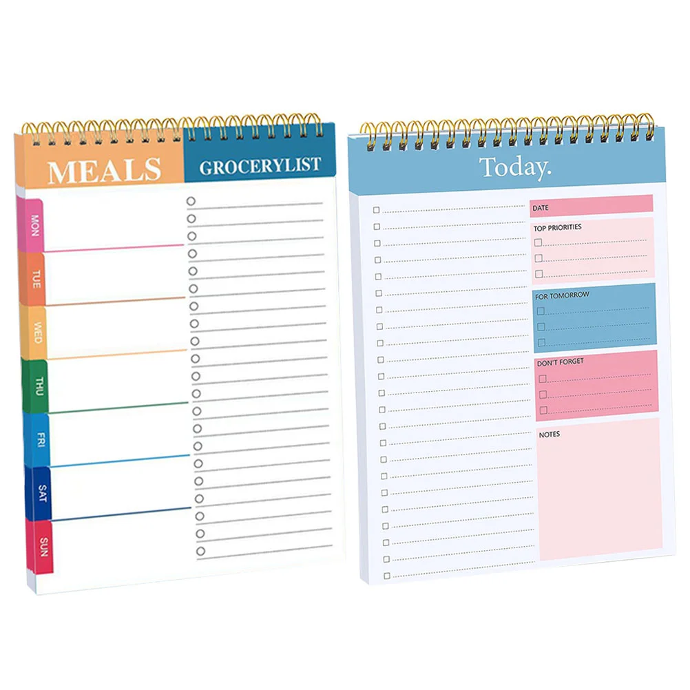 

2 Pcs English Agenda Book Memo Notepad Notebook Pads Spiral Paper Planning for