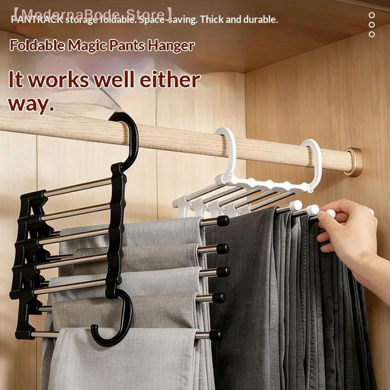 【M】Stainless Steel Multi-Layer Folding Pant Rack Hanger, Clothes Hangers Tongs Closet Organizer Bedroom
