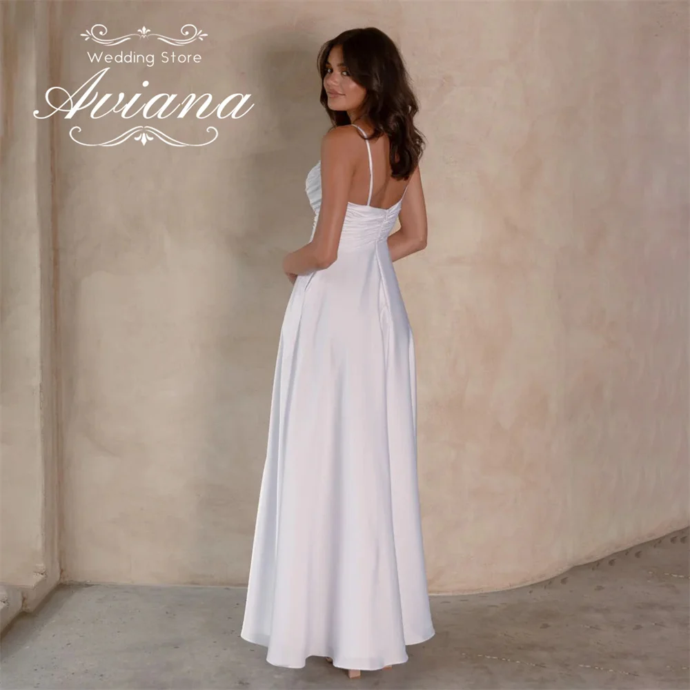 Aviana Abito da sposa dritto senza schienale con cinturino per spaghetti personalizzato Perle Perline Lunghezza pavimento Scollo a V Macchia Eleagnt Semplice Morden