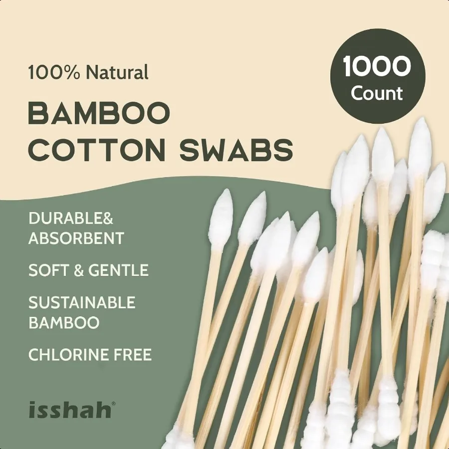 Bamboo Cotton Swabs 1000 Count Pointed Spiral Heads 100 Biodegradable Cotton Buds Natural Sustainable Makeup Remover Organic Co