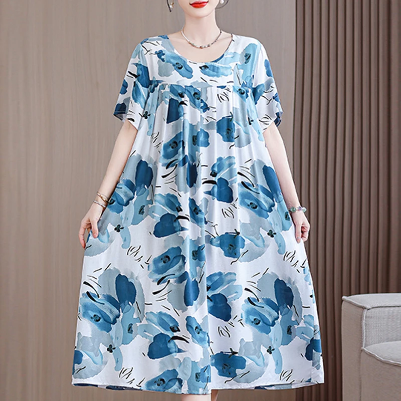 

Summer Dressess 2024 New Elegant Short Sleeve Long Dress Women Oversize Vintage Clothes High Quality