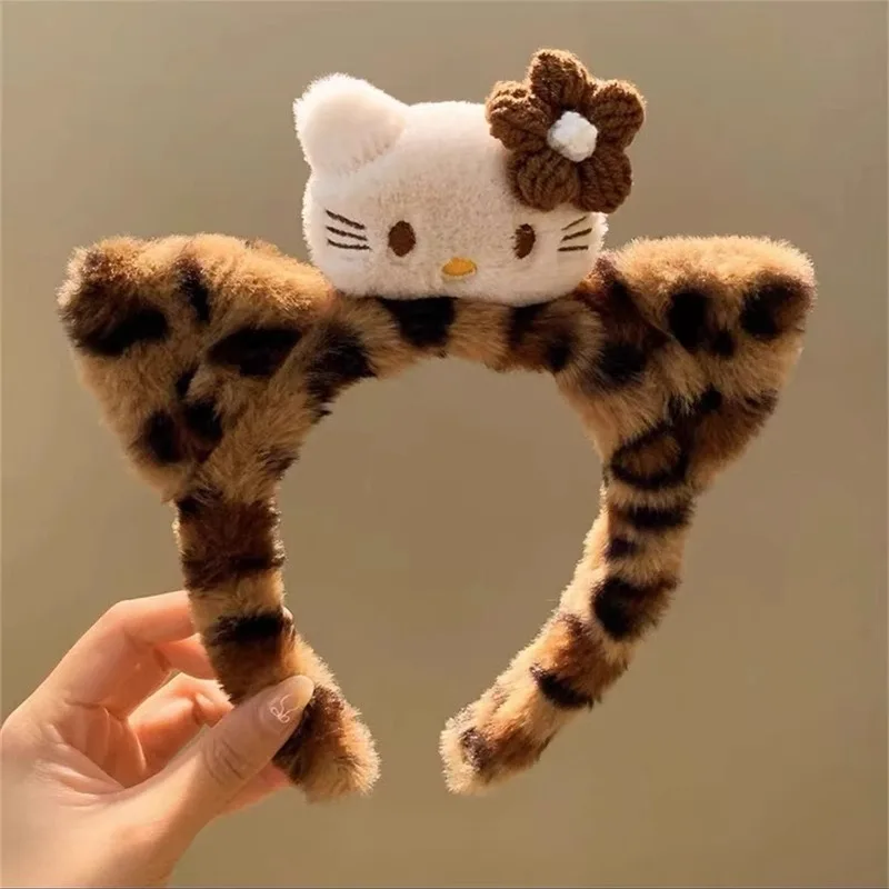 Novo bonito dos desenhos animados olá kitty gato outono e inverno de pelúcia bandana feminina lavagem rosto bandana hairpin acessórios para o cabelo