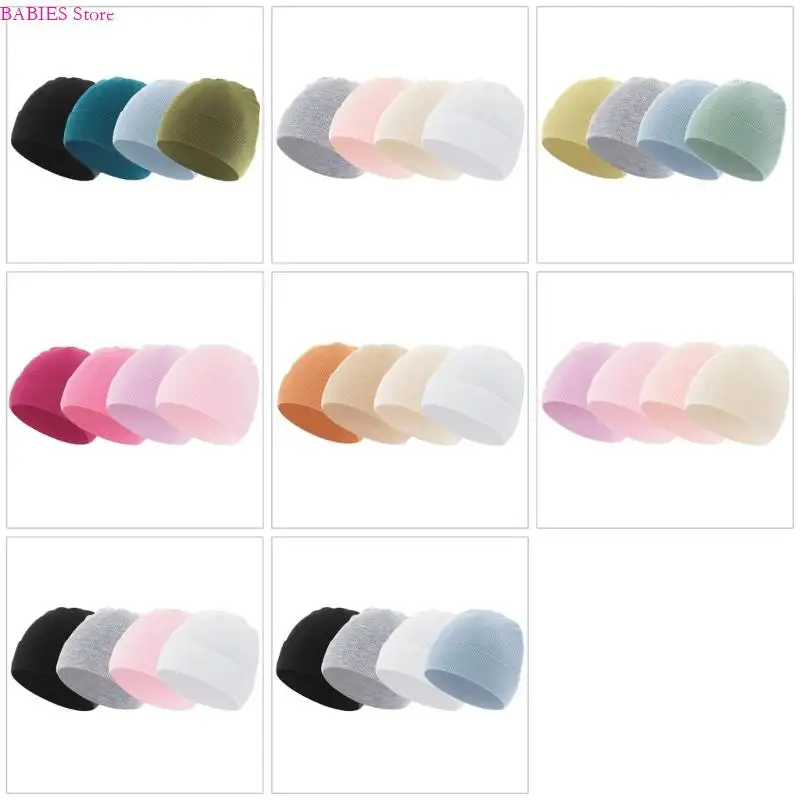 

C9GB 4pcs Toddler Newborn Baby Caps Comfortable Wearing Offering Elastic Fit & Gentle Care Perfect for Boys & Girls