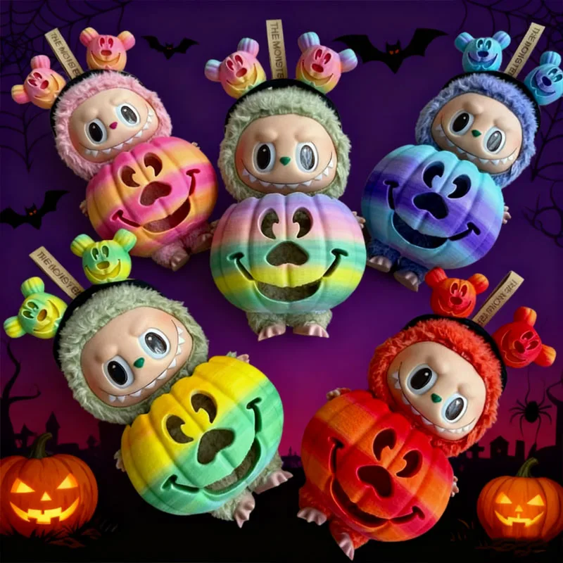 Halloween Gradient Candy Colorful Pumpkin Headband​ Outfit Set for Labubu 15 17cm Cosplay Clothes Collectible Decor Accessories