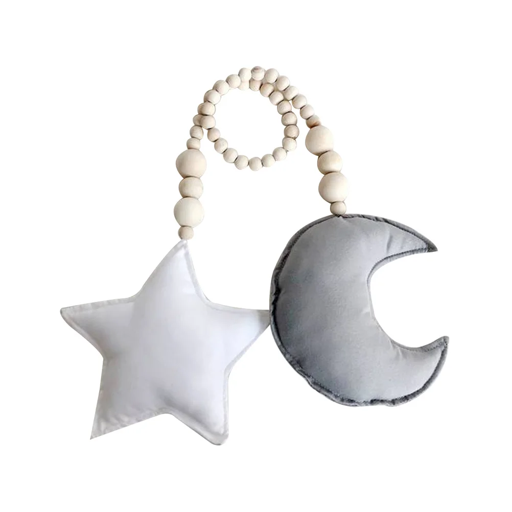 القمر ستار الخرز الخشبي شنقا زخرفة بيضاء الاطفال سرير سرير ديكور غرفة الحضانة جدار الفن DIY غرفة الاطفال #5