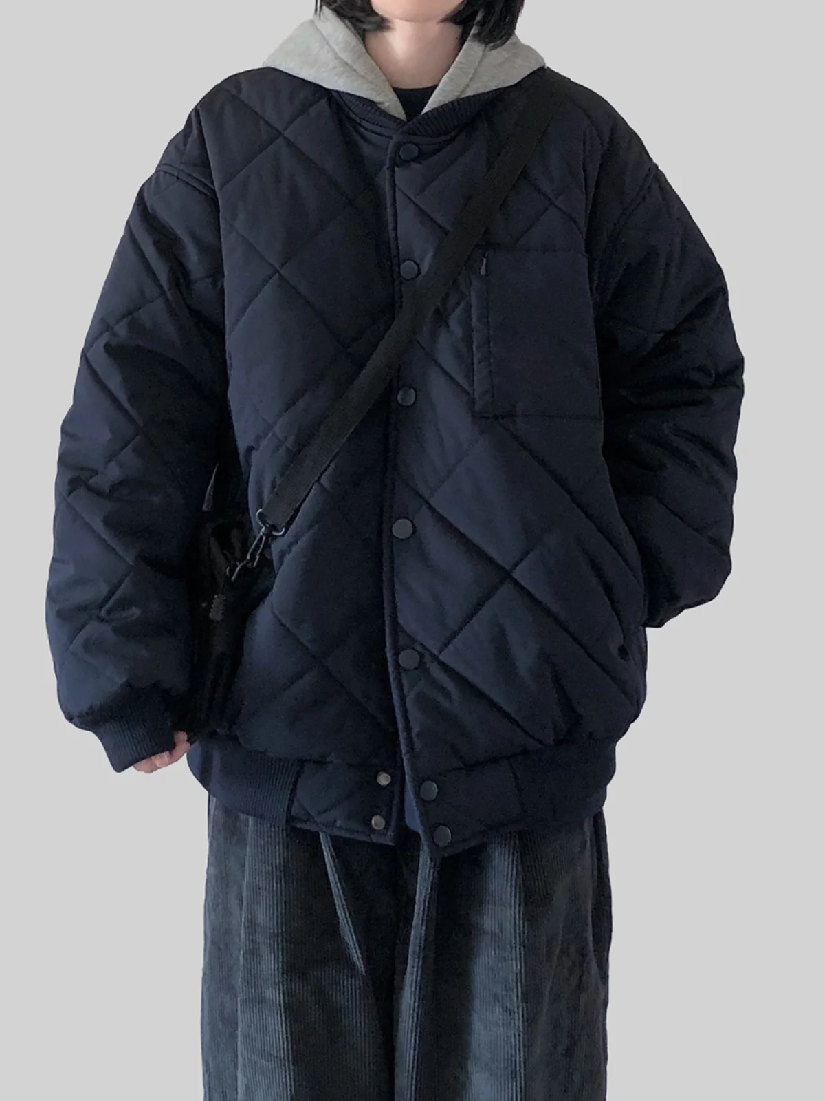 

Winter Thiened Warm Hooded Baseball Jaet Cotton Coat ex Casual Loose Fit Trendy Retro Japanese Sle Long Sve