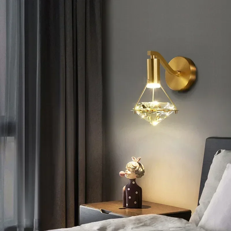 Modern Luxury Wall Lamp Nordic Simple Living Room Bedroom Bedside Crystal Diamond-Shaped Aisle Corridor Background Lighting