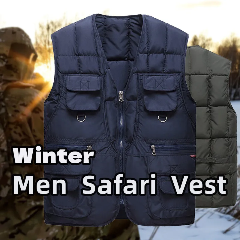 10 tasche uomo Winter Safari Down Cotton Vest US Outdoor Tactical antivento Warm Big Winter escursionismo pesca sci Cargo Fleece Vest