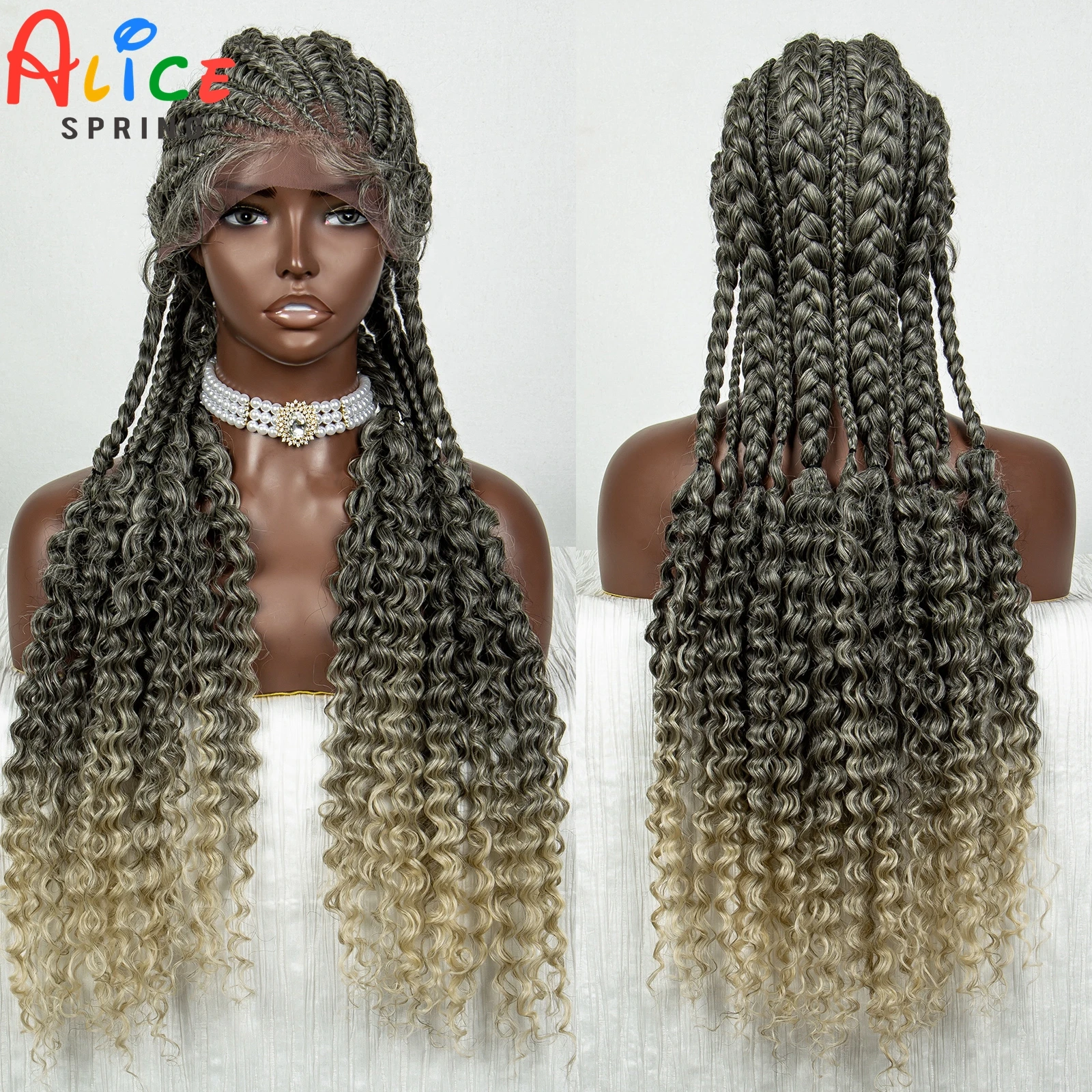 

613 Blonde Color Synthetic Lace Front Braided Wigs Curly Crochet Braids Wig Cornrow Knotless Braiding Wig for Black Women