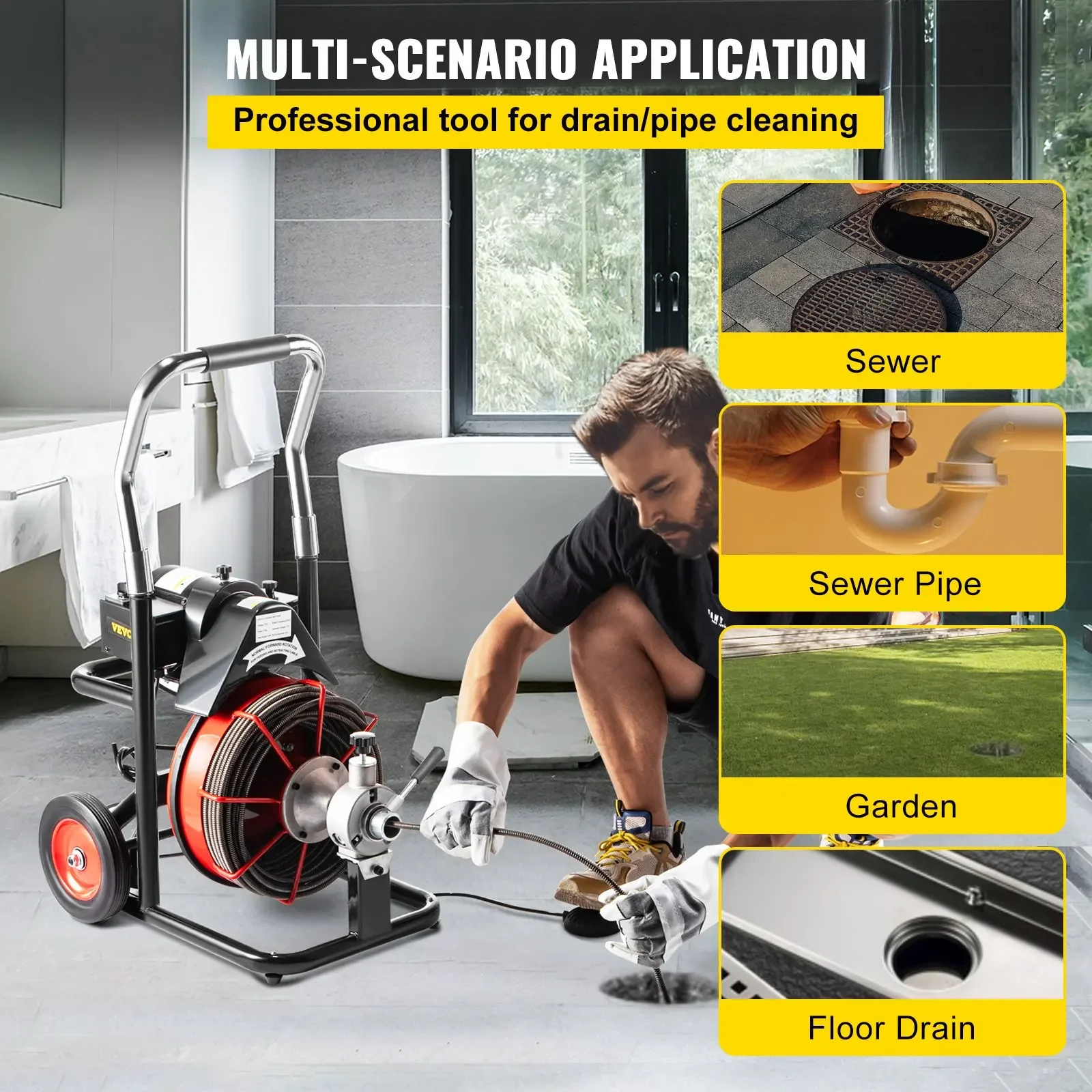 Electric Drain Cleaner Machine 75 Ft X 3/8 Inch Auto Feed for 1\