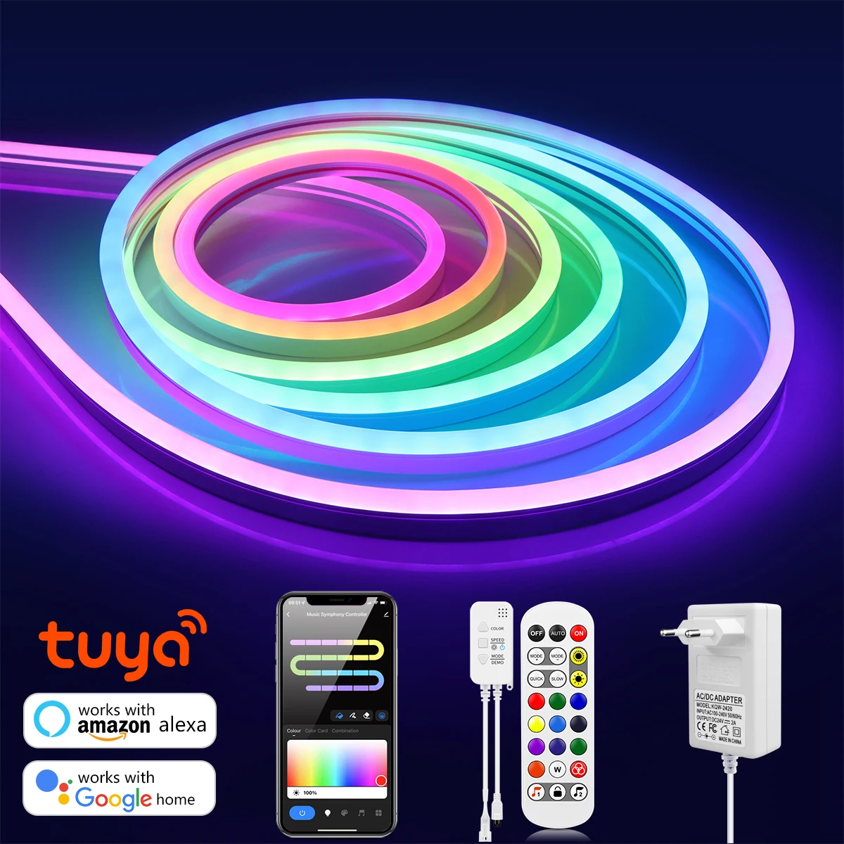 Tuya WS2811 RGBIC LED Strip WiFi/Bluetooth Control Mode Silicone Tape Dream Color Neon Sign Light DIY Decor for Alexa Google