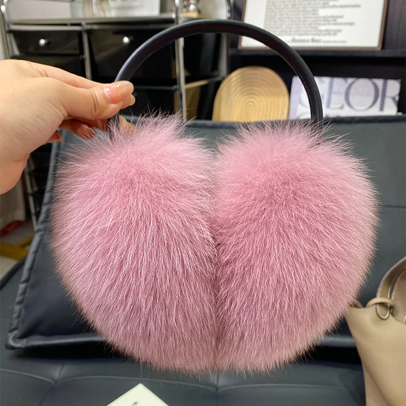 2027 New Winter Natural Real Fox Fur Earmuffs Plush Warm Decorate Women Cute Solid Ear Warmer Headphones Neck Warm Bib Scarf