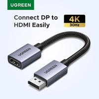 UGREEN DP to HDMI Adapter Cable 4K 30Hz DisplayPort Male to HDMI Female Converter for PC Laptop Monitor Projector Gaming