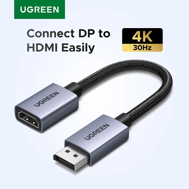 UGREEN DP to HDMI Adapter Cable 4K 30Hz DisplayPort Male to HDMI Female Converter for PC Laptop Monitor Projector Gaming
