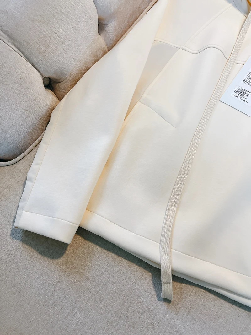 Début de l'automne 2024 Sweat à capuche décontracté en coton pour femme Coupe ample Blanc Haut polyvalent Briti Sle Sweat-shirt Coton confortable...