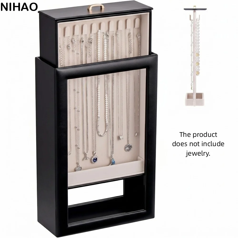 2 Layers Necklace Organizer Box Clear Window Large Capacity Jewelry Storage Case Pull-Out Access portable Necklace Organizer