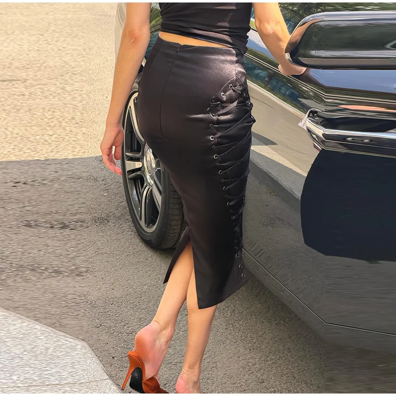 Eleganter Damen-Satin-Midirock mit hoher Taille, doppeltem Band, schlichtem Bodycon-Schnitt, Party- und Abend-Meerjungfrauenrock, Herbst 2026, Damen-Unterteil – Detail 4