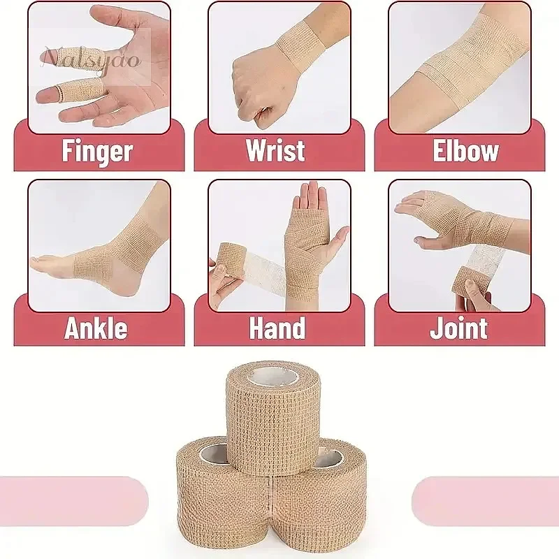 10 Rolls Elastic Medical Adhesive Bandage Self Adhesive Sports Tape Beige Wrap Finger Wrist Ankle First Aid Breathable