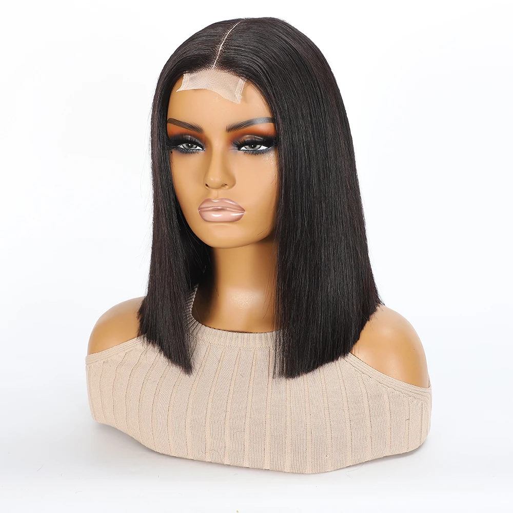 300% الكثافة سوبر مزدوجة تعادل مستقيم 2X6 الدانتيل أمامي بوب الباروكات شعر الإنسان الطبيعي الأسود 5X5 13X4 HD الدانتيل شعر مستعار أمامي #1