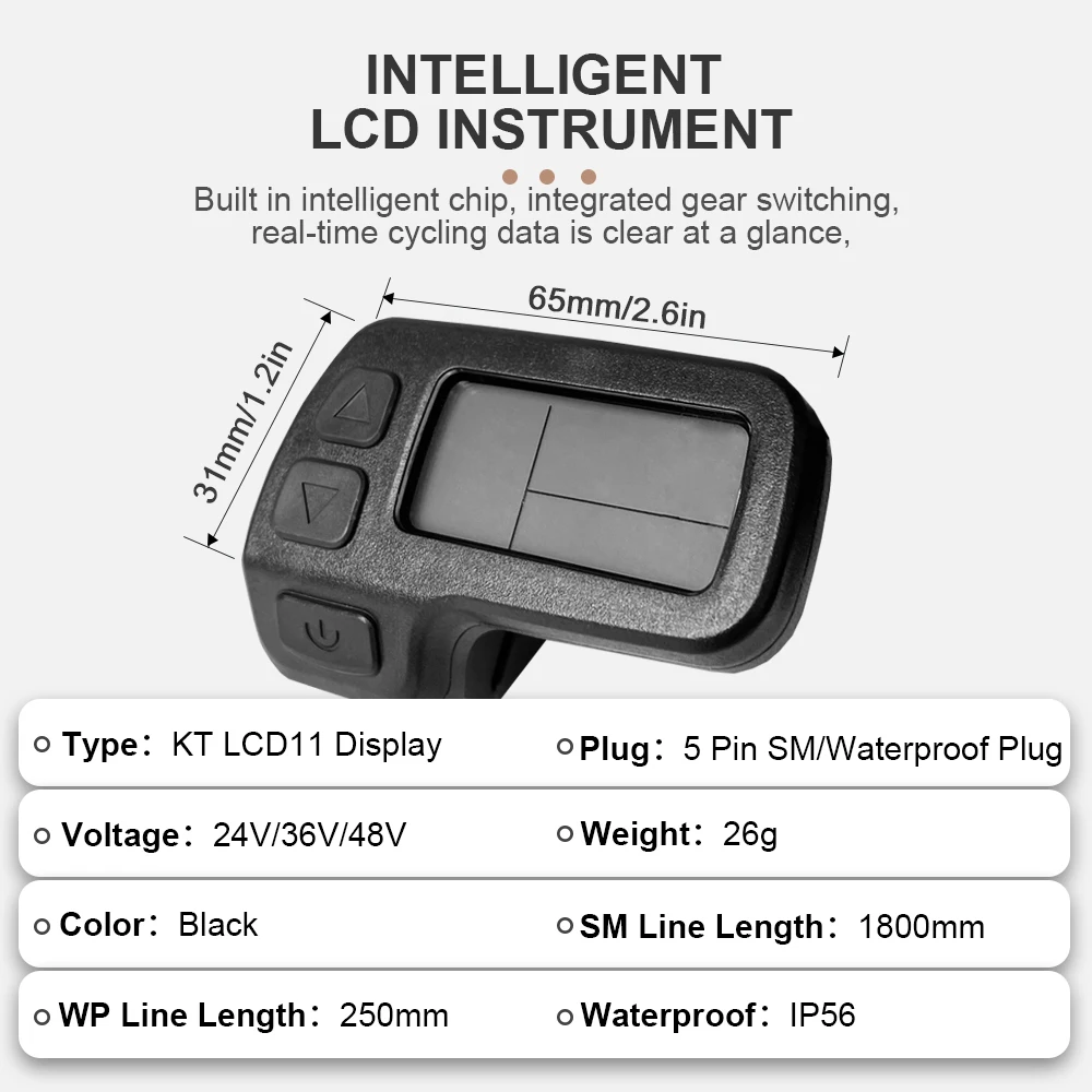 Electric Bike Display KT LCD11 E-bike Display 36V 48V Ebike Computer for E Bike Kunteng Controller SM or Waterproof Connector