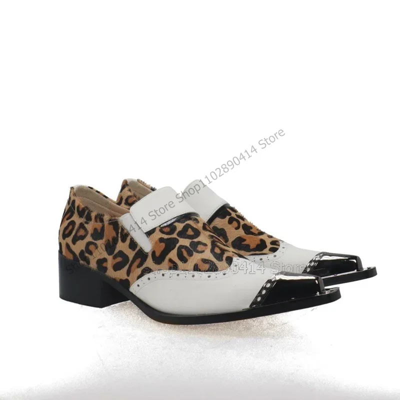 

Mixed Color Patchwork Leopard Print Men Shoes Fashion Slip On Men Casual Shoes Luxurious Handmade Party Banquet Men Dress Shoes