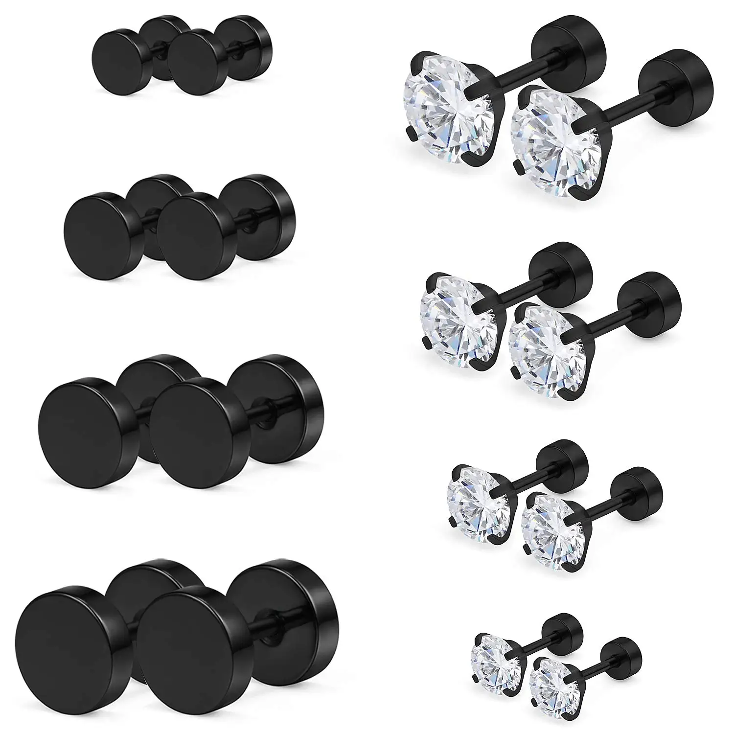 Pack of 8 Pairs 16G 18G Stainless Steel Men Women Cartilage Ear Piercings Helix Tragus Barbell Stud Earrings Plugs Tunnel 3-6mm