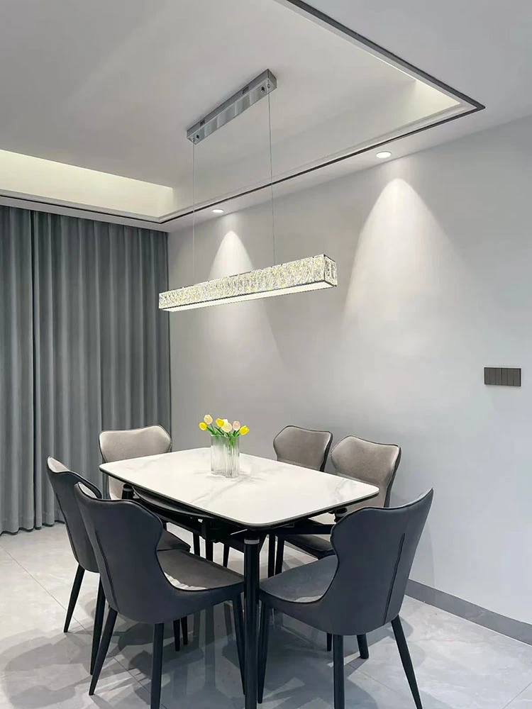 الحديثة كريستال قلادة ضوء الفاخرة شريط طويل Led غرفة الطعام الثريا الشمال مطعم جزيرة بار تركيبات إضاءة داخلية